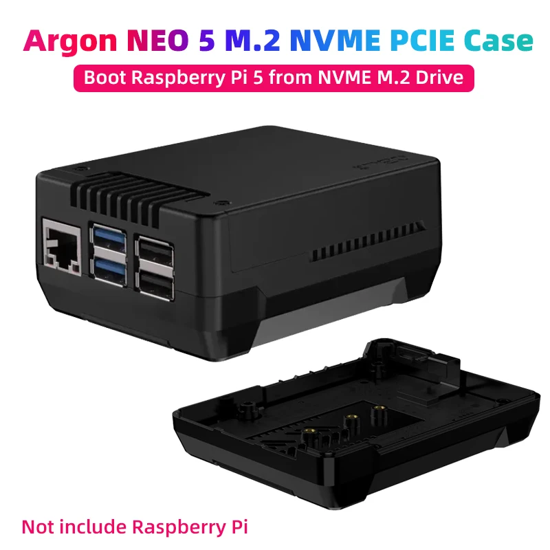 Argon NEO 5 M.2 NVME PCIE-Gehäuse für Raspberry Pi 5, mit PWM-Lüfter, integriertem Kühlkörper für SSD-Boot Pi 5, von M.2 NVME-Laufwerk Image