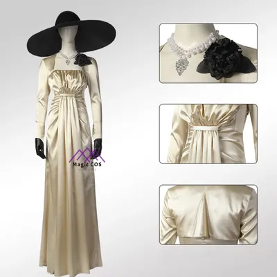 Film RE8 Dorf Alcina Langes Kleid Dimitrescu Karneval Cosplay Kostüm Halloween Party Outfit Vampir Image
