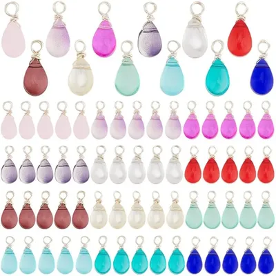 72pcs 12 Farbe Kristall baumeln Charms transparente Glas Charms Anhänger Teardop Charms Silberdraht gewickelt baumeln Perlen Charms