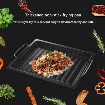 BBQ Grill Plate, Pan Grill Pan Cooking, Reversible Cast Iron Pizza Plate, Gas Grill Accessories Universal, for Outdoor Camping,