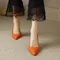 Retro French Pointed 6.5Cm High Heels for Womens Pumps Soft Leather Slip-On Shallow Office Career