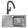 Evier 1 bac Hansgrohe S44 inox + robinet de cuisine Hansgrohe Vernis Blend M35 210 noir mat