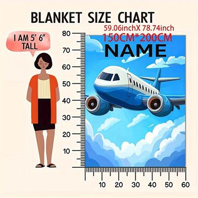 TEMU Custom Name Airplane Fleece Blanket, Contemporary Style, Colors, , Polyester, , Knitted, 200-250g Square, Home & Kitchen Bedding, Lightweight Throw, Nap Blanket