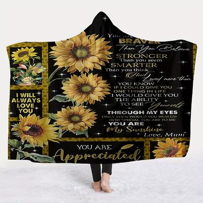 TEMU Bohemian Style Wearable Blanket For Daughter - Super Soft Flannel Knitted With Personalized Sunflower Messages, Hand Wash - Digital Wrap For Sofa & Bedroom, Unique Gift - Polyester, 1 Piece