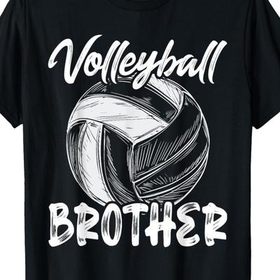 TEMU Mens Volleyball Brother T-shirt - Vibrant Design, Comfort Crew Neck, Lightweight Short Sleeves - Perfect For Casual Summer Wear & Resort Vacations