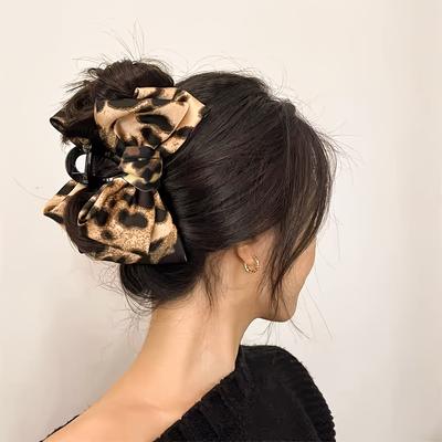 TEMU 1pc Of Women's Large High-end Leopard Print Bow Hair Clip, Hair Accessory.