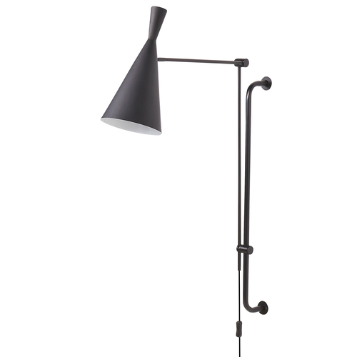 Wandlampe Schwarz Metall mit Schalter Verstellbarer Arm und Schirm Trichterform 1-Flammig Industrielles Design für Schlafzimmer Wohnzimmer