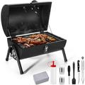 Portable Charcoal Grill Set of 8 Outdoor Small Tabletop BBQ Charcoal Grill with Barbecue Tongs Kinfe Grill Brick Compact Mini Camping Grill for Outdoor RV Picnic Patio Backyard Beach