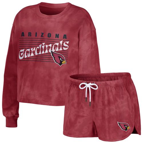 Damenmode von Erin Andrews Cardinal Arizona Cardinals Tie-Dye Cropped Pullover Sweatshirt & Shorts Lounge Set