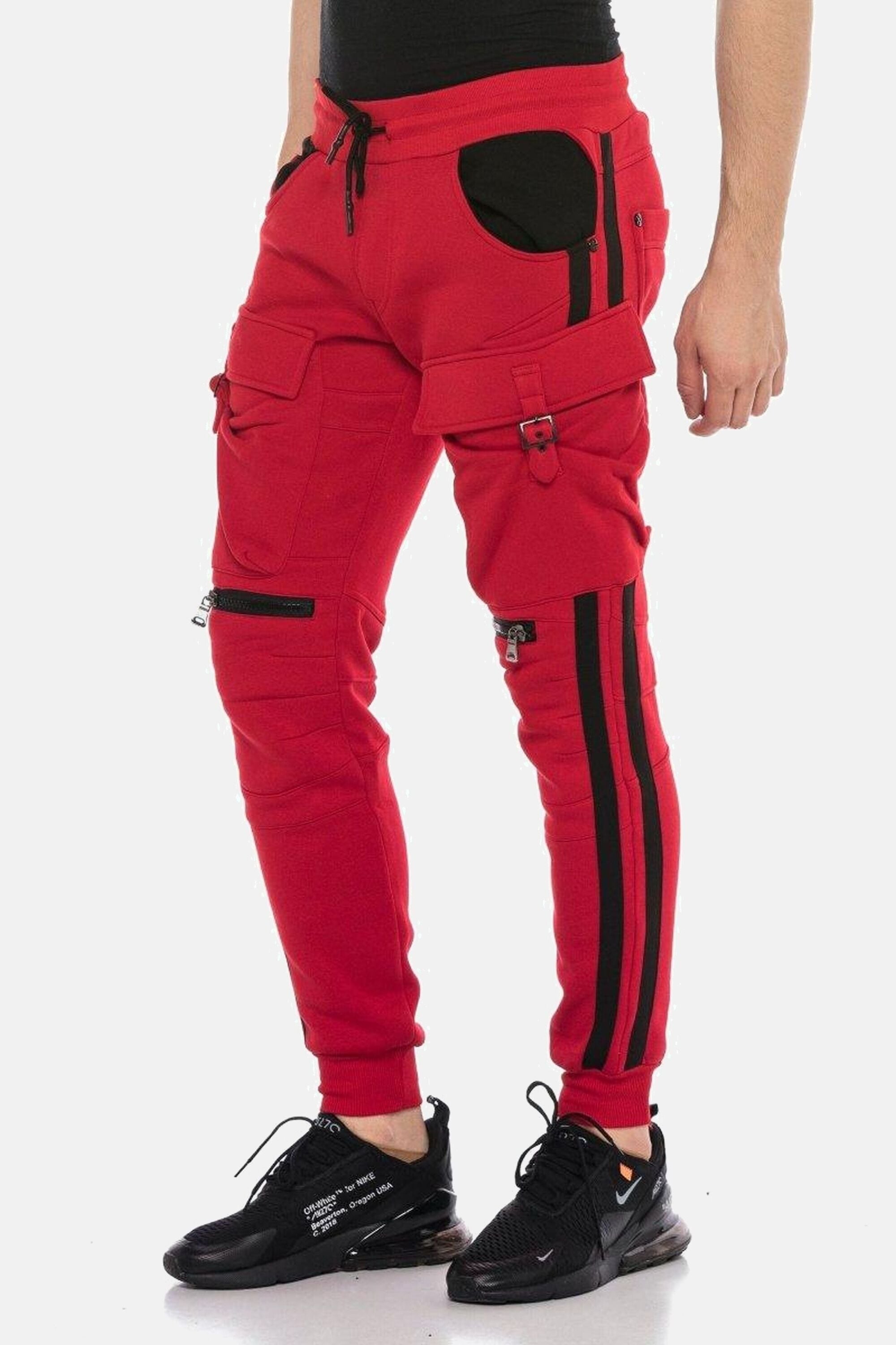 Trainingshose CIPO & BAXX "HOMEWEAR", Herren, Gr. M, US-Größen, rot, 70% Baumwolle, 30% Polyester, gestreift, regular fit knöchellang, Hosen Trainingshose, im sportlichen Look, CR125