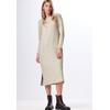 Midikleid STREET ONE STUDIO, Damen, Gr. 46, EURO-Größen, beige (oak beige melange), Stoff, 79% Polyester, 14% Viskose, 5% Metallpolyester, 2% Elasthan, unifarben, casual, normal wadenlang, Rundhals, Langarm Bündchen, Kleider, in Unifarbe