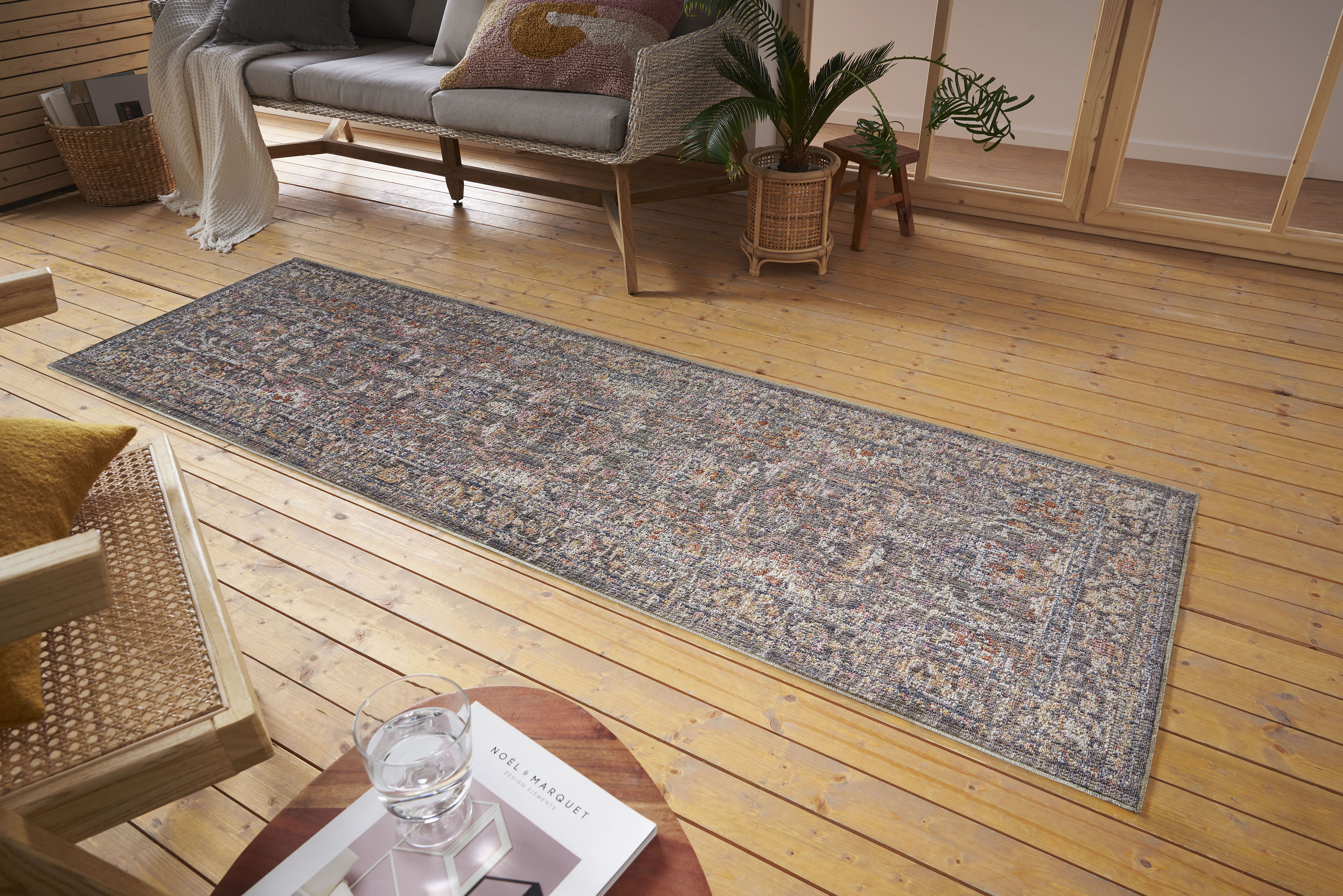 Teppich HANSE HOME "Port Said", blau (creme,blau), B:75cm H:3mm L:200cm, Polypropylen (PP), Teppiche, In-& Outdoor, Läufer, Wetterfest, Balkon, Wohnzimmer, Orient Image