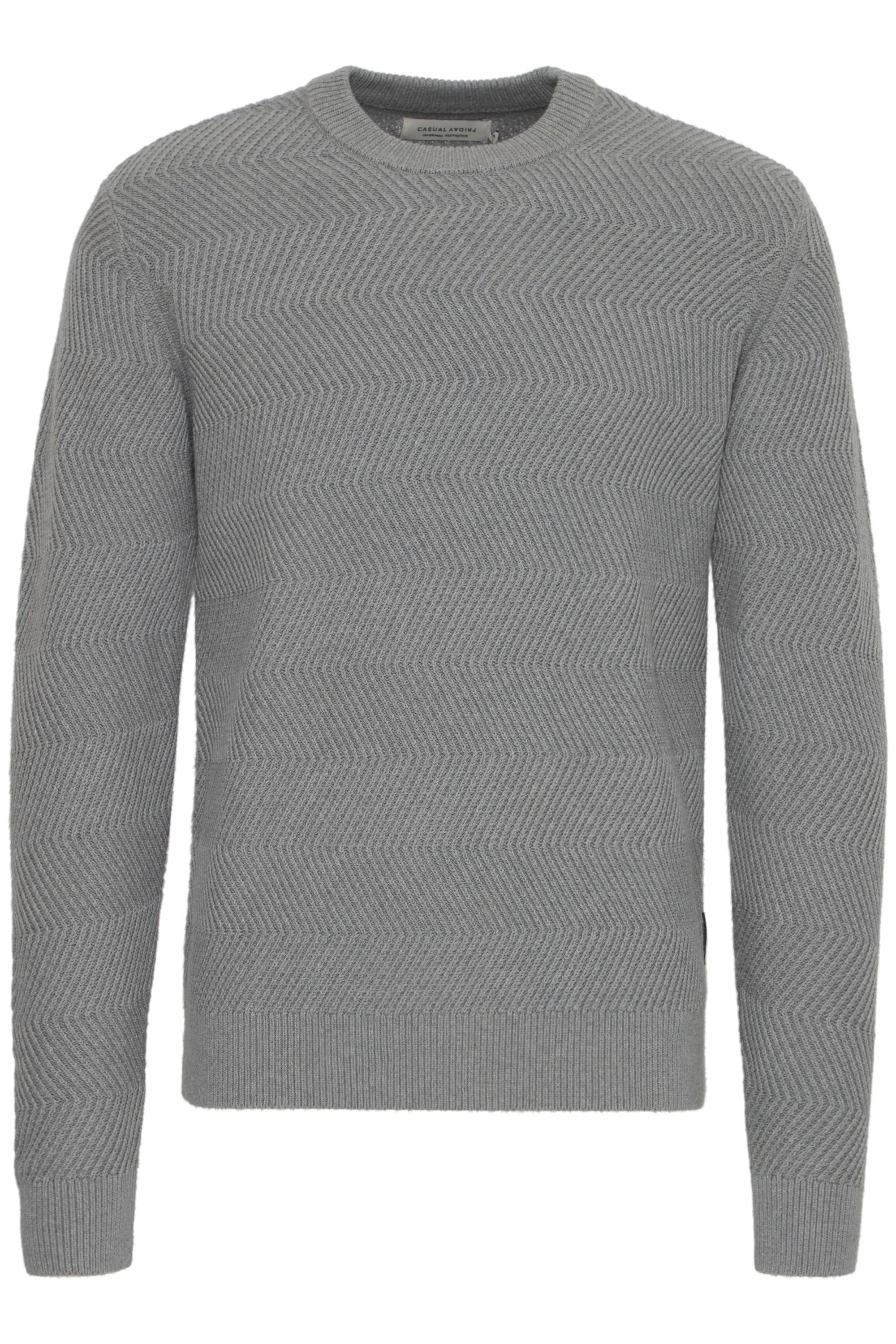 Strickfleece-Pullover CASUAL FRIDAY "Strickpullover CFKARL structured crew neck knit", Herren, Gr. M, grau (mid grau melange), Obermaterial: 100% Baumwolle CO., Pullover