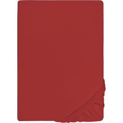 Spannbettlaken BIBERNA "Thea", rot, B:120-130cm L:200-220cm, Jersey-Elasthan, Obermaterial: 97% Baumwolle, 3% Elasthan, Laken, aus Baumwolle, für Matratzen bis 25 cm Höhe, Bettlaken, Spannbetttuch Image