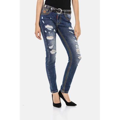 Slim-fit-Jeans CIPO & BAXX "Jeans", Damen, Gr. 29, Länge 32, blau, 98% Baumwolle;2% Elasthan, unifarben, casual, slim fit lang, Jeans, in knalligem Design, WD455 Image