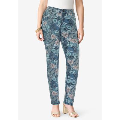 Plus Size Women's Classic Stretch Straight Leg Jean by Denim 24/7 by Roamans in Stonewash Rose Paisley (Size 40 WP)