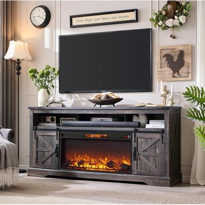 Farmhouse Fireplace TV Stand for 80" TV, Rustic Entertainment Center
