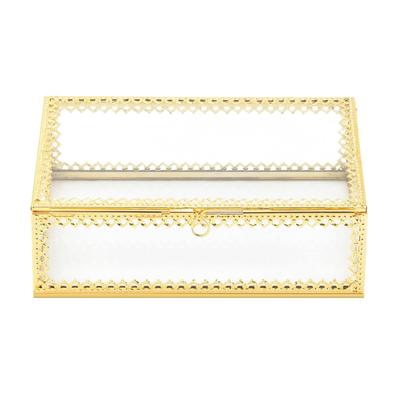 9.5" Clear and Gold Motif Rectangular Keepsake Jewelry Box