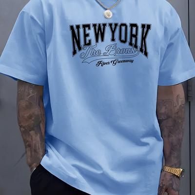 TEMU Men's New Graphic Tee, 100% Polyester Crew Neck T-shirt With Rib-knit Detail, Casual Short Sleeve Top For Summer Image