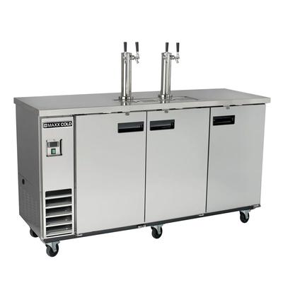 Maxx Cold MXBD72-2SHC 73 1/16" X-Series Kegerator Commercial Beer Dispenser w/ 3 Keg Capacity - 3 Columns, Stainless, 120v, Silver