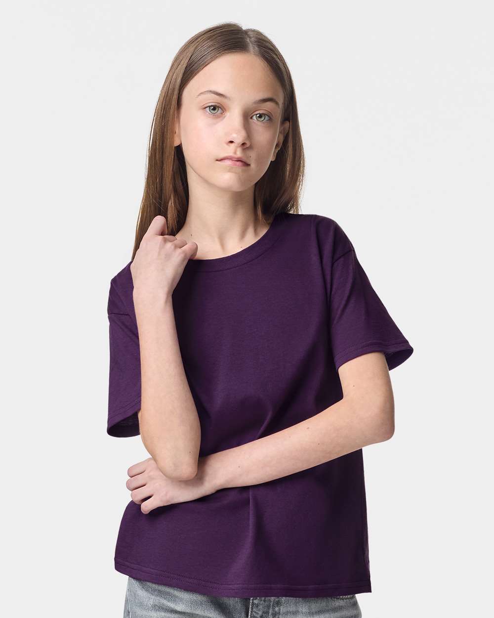 American Apparel 2001Y Youth Fine Jersey Top in Eggplant size Large | combed ring spun cotton
