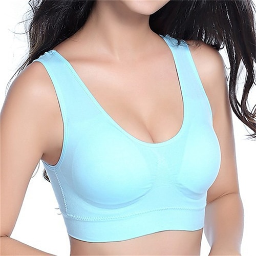 Damen BH-Oberteil Unterwäsche BH-Top Bequem Atmungsaktiv Stoßfest Herausnehmbare Polsterung Drahtlos Einfach Sport Sportkleidung Hellrosa Hellblau Yoga Fitness Leger Image