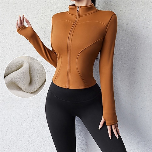 Per donna Top Yoga Collo alla coreana Calore Termico Asciugatura Rapida Leggero Foro per il pollice Manica Lunga Gli sport Tinta unica Giacca Top Per Corsa Fitness Yoga Taglia piccola Abbigliamento