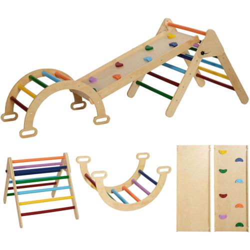 Aiyaplay - Ensemble d'escalade en bois 5 en 1 - triangle Pikler, arche, bascule, toboggan, rampe
