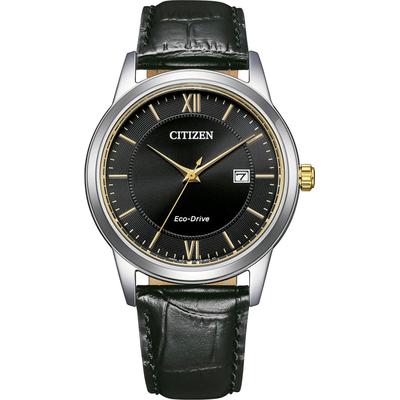 Solaruhr CITIZEN, schwarz (schwarz, schwarz), Armbanduhren, Herren, Armbanduhr, Herrenuhr, Lederarmband, analog, Tag Image