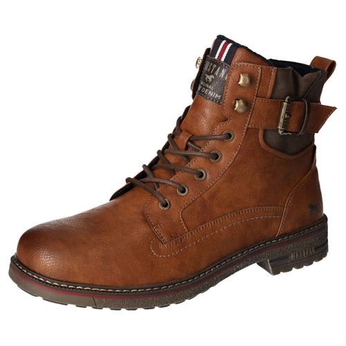 Schnürboots MUSTANG SHOES Gr. 48, braun (cognac, used) Herren Schuhe Worker Boots, Herbstschuh, Stiefel mit Anziehlasche