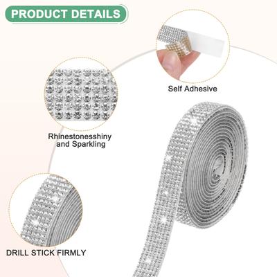 2-Roll Crystal Rhinestone Ribbon,0.5/1.1 Inch x 2 Yards for DIY