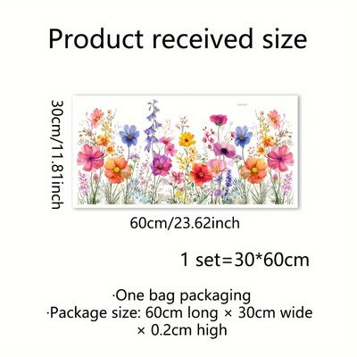 TEMU Contemporary Floral Glass Stickers: Dj3064-yl - 60cm X 30cm, Reusable, 5mil Thick, Suitable For Windows And Mirrors