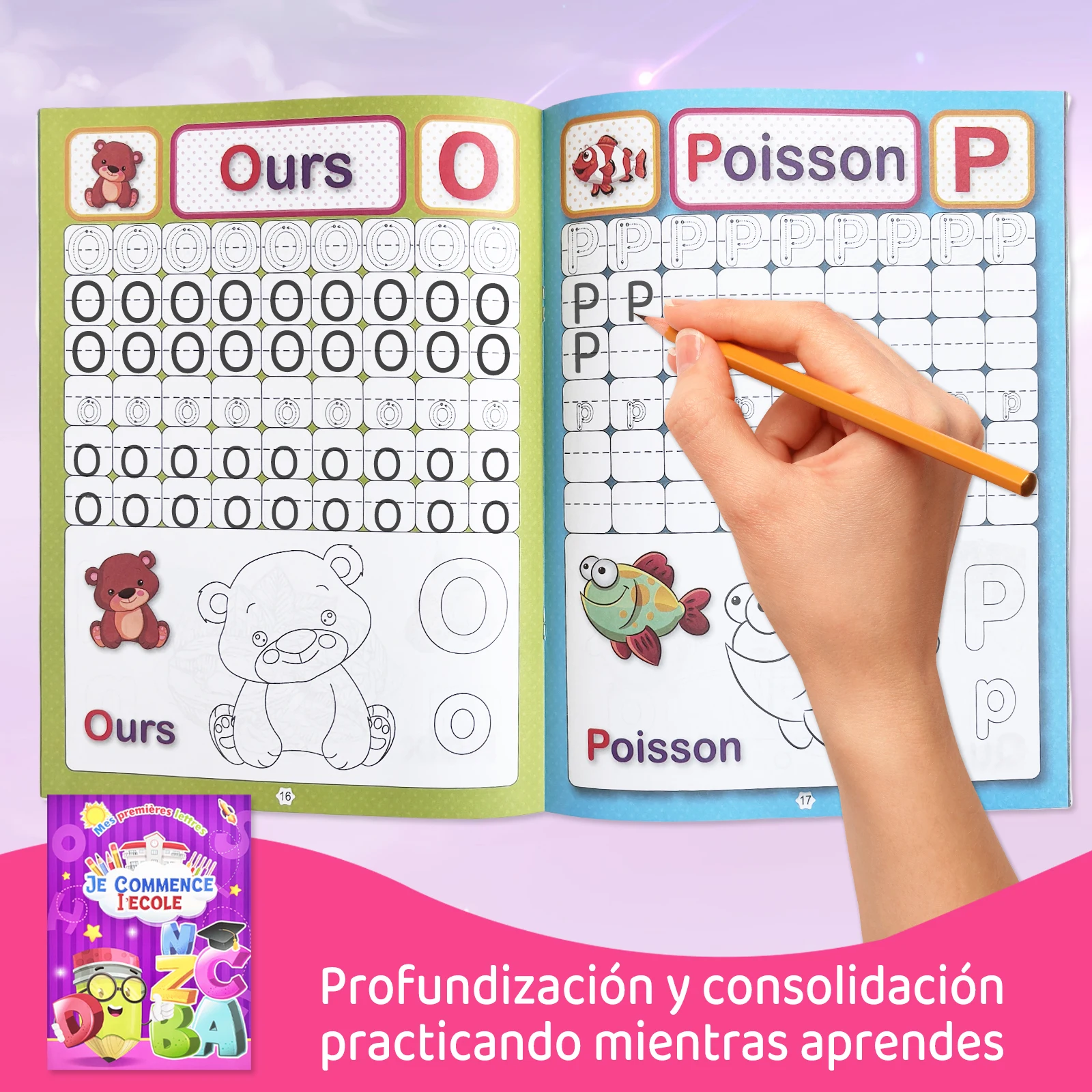 Französisches Schreibheft für Kalligraphie, Buchstaben, Bücher für Kinder, Wortkinder, Handschrift, Kinder, Schreiben, Lernen, französisches Übungsbuch Image