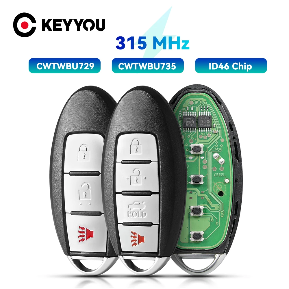 Keyyou auto fernbedienung schlüssel für nisan tiida qashqai altima maxima sentra teana xtrail id46 315mhz cwtwbu729 smart card key Image