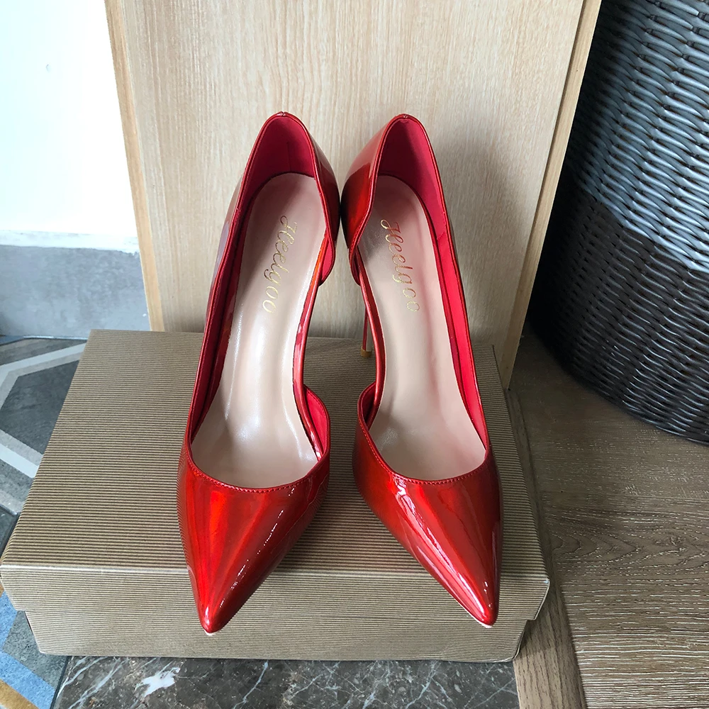 Heelgoo Glänzend Rot Frauen Spitze Zehen D'Orsay High Heels Hochzeit Braut Schuhe Wunderschöne Slip Auf Stilettp Pumpt Große Größe 33 43 44 45