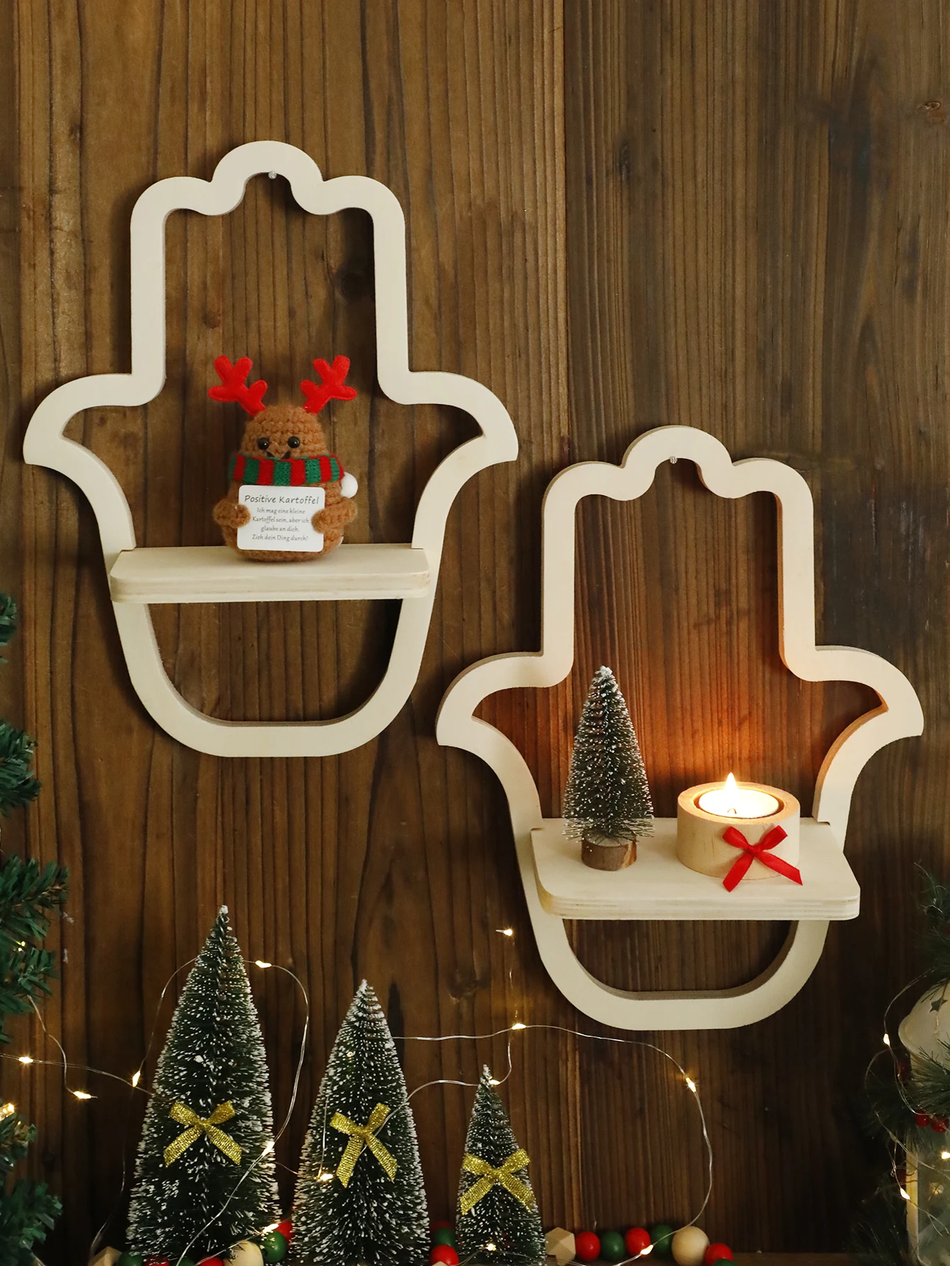 Hamsa Handförmiges Wandregal aus Holz, Boho, dekoratives Präsentationsregal, Schlafzimmer, Witchy, schwebendes Wandregal, ländliche rustikale Wandregale Image