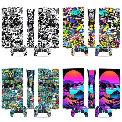 Für PS5 Pro: Graffiti-Stil-Hautaufkleber-Set für Konsole und Controller, PVC-Luftentlastung, Image