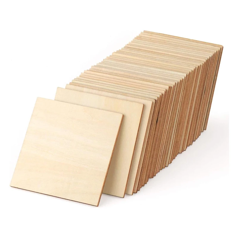 Pièces en bois inachevés de 8cm, 50 pièces, tranches carrées naturelles vierges, découpes pour bricolage, peinture artisanale, carreaux de Scrabble, décoration murale