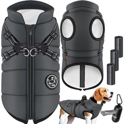 Lovpet - Hundejacke Hundemantel mit Geschirr inkl. 45 Stück Kotbeutel + Spender Hunde Winterweste