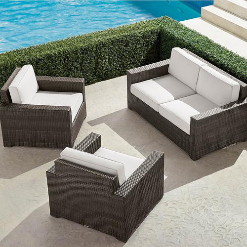 Palermo 3-pc. Loveseat Set in Bronze Wicker - Standard, Outdoor Velvet Dove - Frontgate