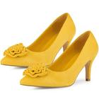 Allegra K Women's Flower Pointed Toe Stiletto Heels Pumps Court Shoes Yellow 7 UK/Label Size 9 US
