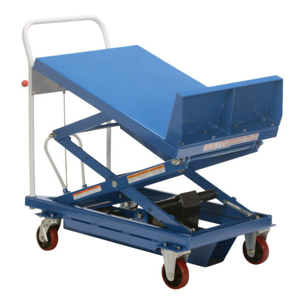Vestil 36" x 24" Blue Steel Hydraulic Lift / Tilt Cart with Sequence Select, 14 3/16"-58 1/2" Lift, and 600 lb. Capacity CART-600-LT