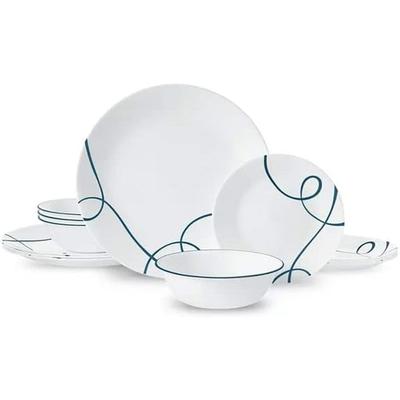 Corelle Classic Lia 12-Piece Chips & Cracks Resistant Dinnerware Set, Service for 4, White-Blue