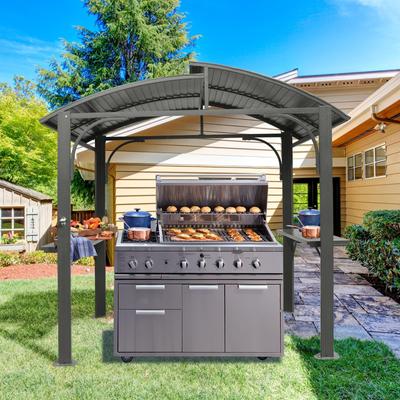 Grill Canopy for Outdoor Grill Double Galvanized Steel Roof and Two Side Shelves, 8x5FT, Arc Roof