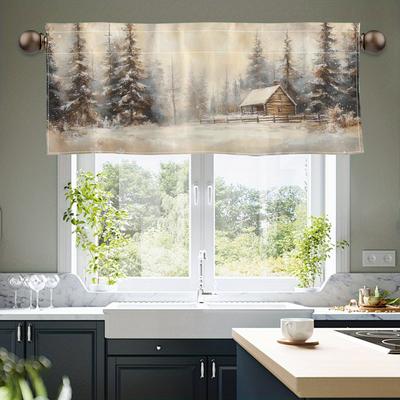TEMU Winter Snowy Pine Valance Curtain - Rod For Easy Hanging, Kitchen, Cafe, Bathroom & Living Room Decor - Christmas Home Accent, Bedroom, Christmas Gift Image