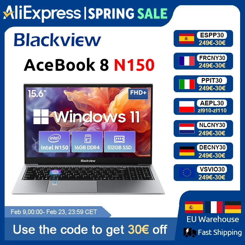 Blackview AceBook 8 Laptop 15,6" Intel Prozessor N150 16 GB RAM 512 GB SSD + Erweiterung bis zu 1 TB Windows 11 Home 15,6" Image