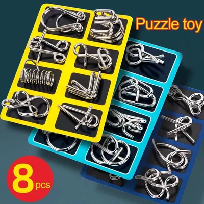 8 Teile/satz Metall Montessori Puzzle Draht Geist Gehirn Teaser Puzzles Kinder Erwachsene Image