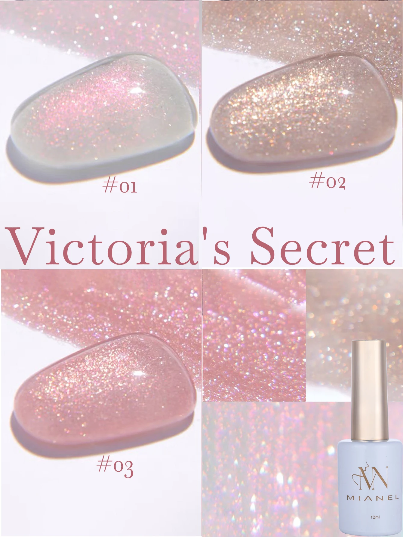 MIANEL 12 ml rosa weiß grün Farbserie mit explosivem Glitzer-Gel-Nagellack, beliebter Yun Brokat-Diamant-Gel-Nagellack Image