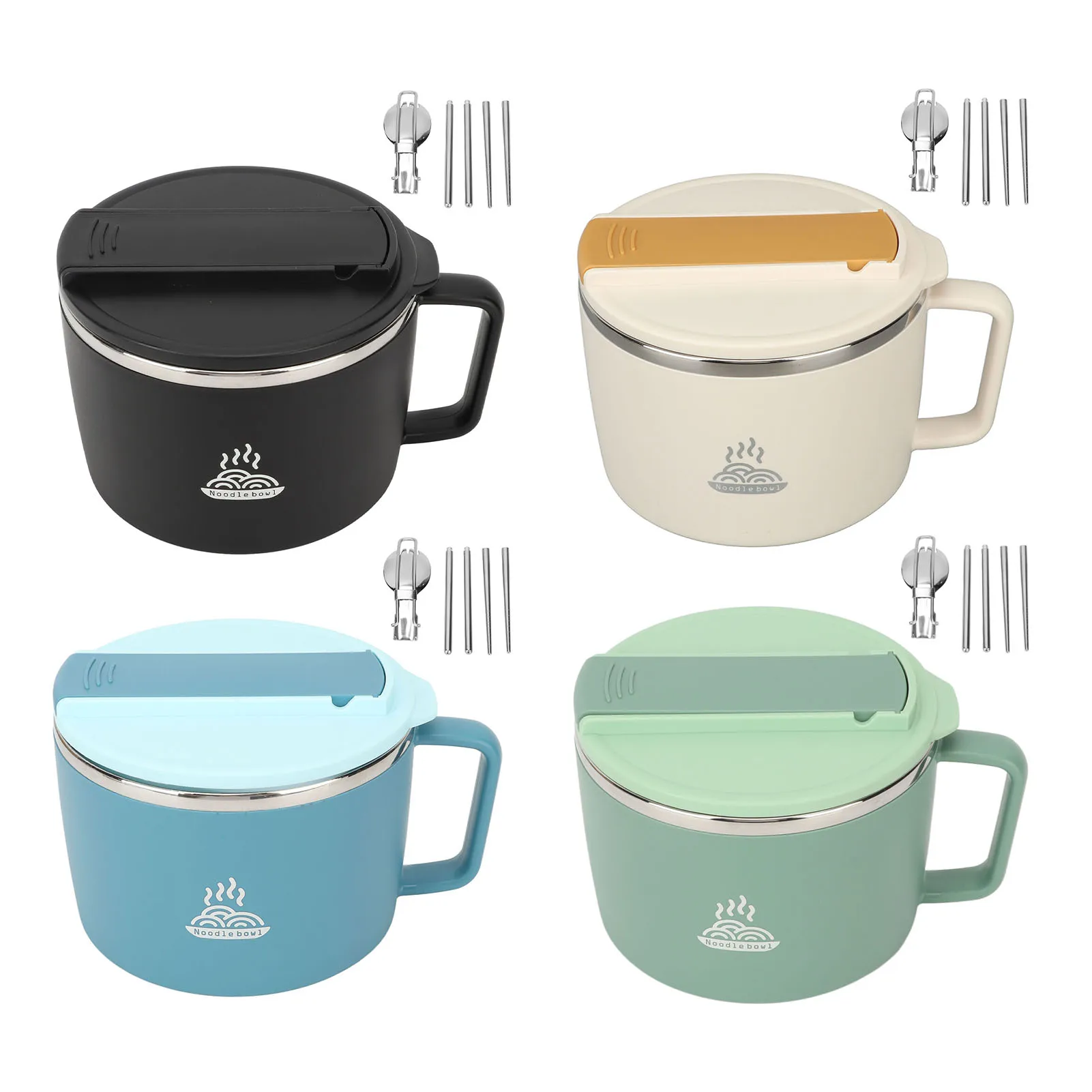 Nudel schale mit Essstäbchen und Spork 1200ml Edelstahl tragbare Ramen Kochs chale mit Deckel für Büro Ramen Schüssel