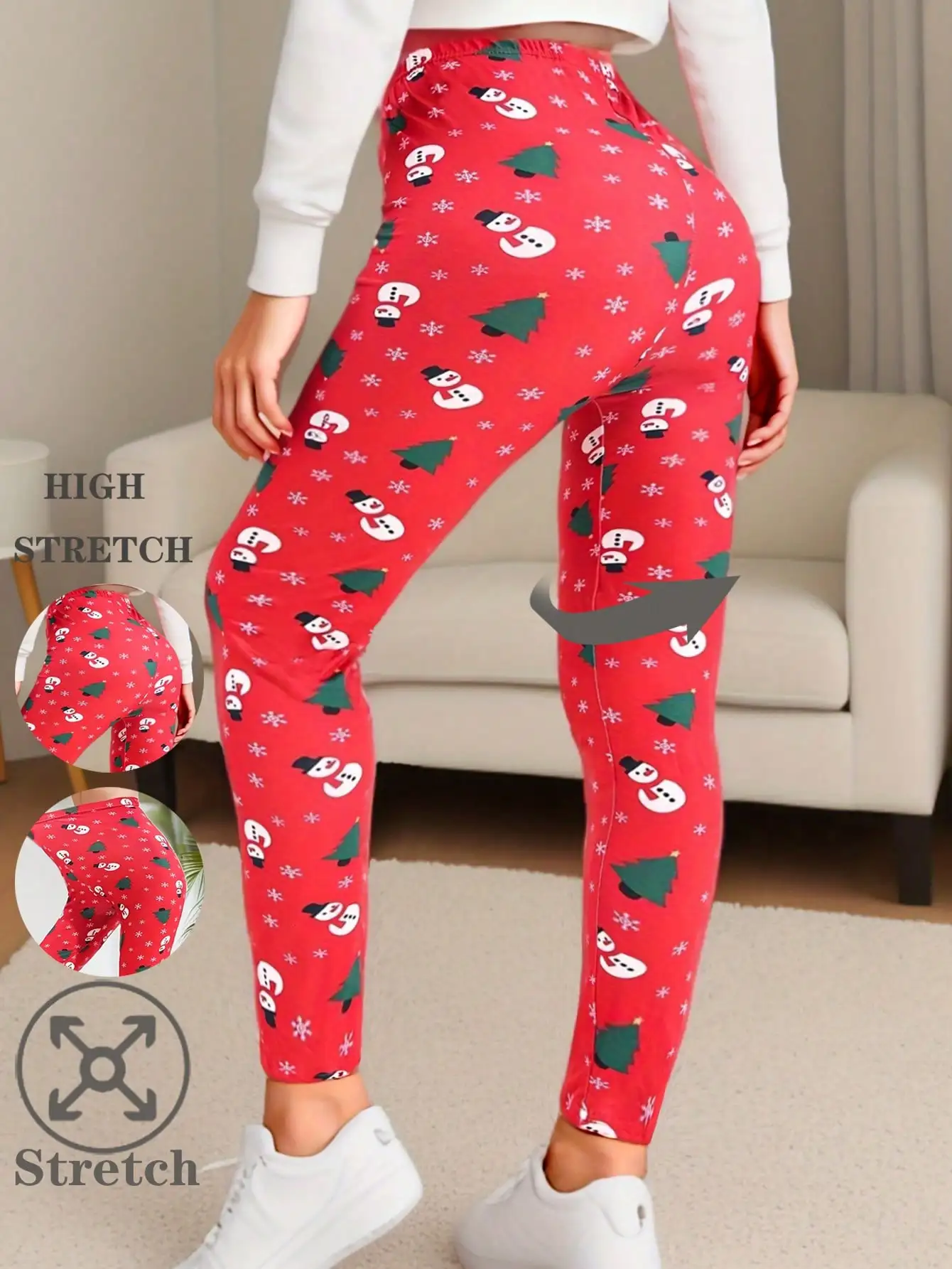 Weihnachtsschneemann, modische, eng anliegende Damen-Leggings, gebürsteter Druck, Straßen-Fitness-Oberbekleidung, lässige Sport-Bleistifthose Image
